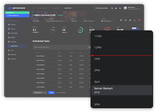Automated server tasks interface